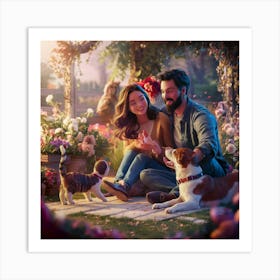 Couple And Their Pets Art Print