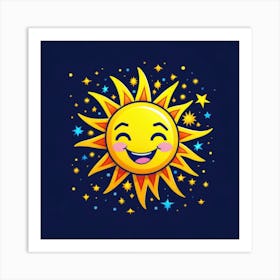 Lovely smiling sun on a blue gradient background 75 Art Print