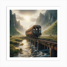 Train Crossing The River Art Print