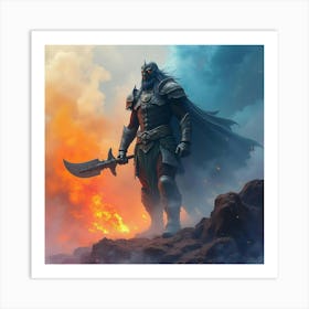 Titan In A Colorful Watercolor Realm, Battling Dark Forces 1 Art Print