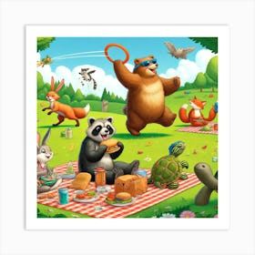 Animal Picnic Party Wall Print Art Art Print