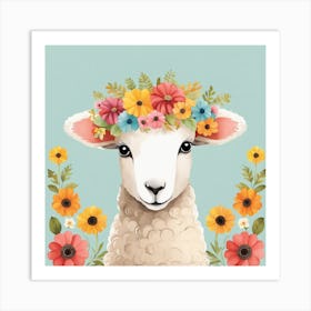 Floral Baby Sheep Nursery Illustration (2) Art Print