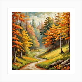 Forest In Autumn In Minimalist Style Square Composition 286 Art Print