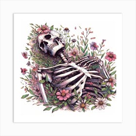 Skeleton In Flowers 1 Art Print