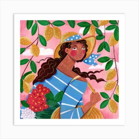 Girl With A Basket and Lemon Art Print