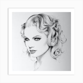 Taylor Swift Pencil Drawing Portrait Minimal Black and White Art Print