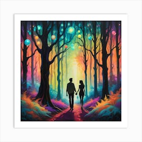 Couple In The Forest, Psychedelic Painting Art Art Print