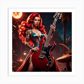 Woman With Red Hair Holding A Guitar Art Print