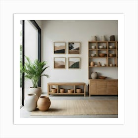 Living Room With Wooden Furniture Art Print