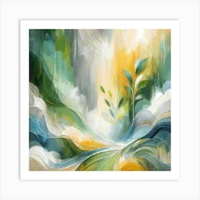 Abstract Ethereal Leaves, Verdant Life Amidst Flowing Hues Art Print