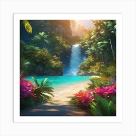 Waterfall In The Jungle 45 Art Print