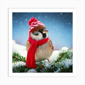 Firefly Cheerful Winter Sparrow In Festive Attire 91271 Art Print