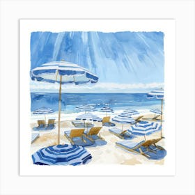 Blue Umbrellas On The Beach 5 Art Print