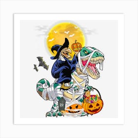 Witch Riding Mummy T Rex Halloween Costume Dinosaur Art Print