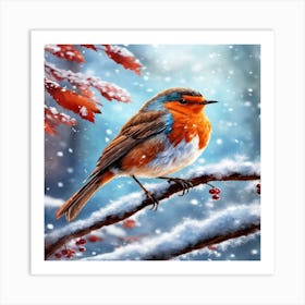 Robin In The Snow Art Print