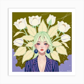 Girl With Flowers 1 Art Print