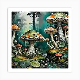 Mushrooms In The Forest 2 Art Print