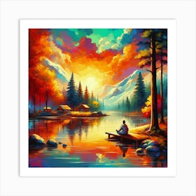 Sunset By The Lake home decor Art Print