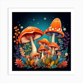 Mushrooms In The Forest 25 Art Print