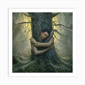 Man Hugging A Tree Art Print