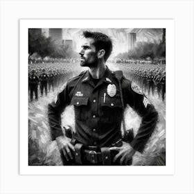 Police Officer In Front Of A Crowd Art Print