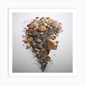 Woman's Head Covered In Mushrooms Art Print