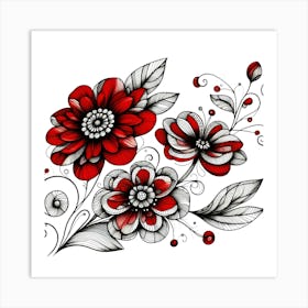 Red And Black Flowers 1 Art Print