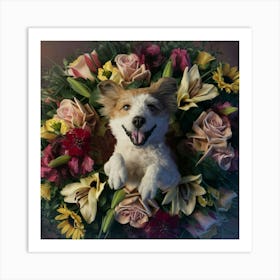 Dog In A Flower Wreath Art Print