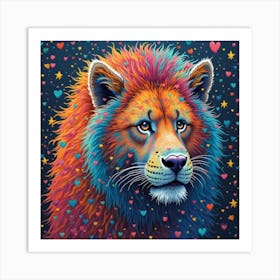 Lion With Hearts and much colors Art Print