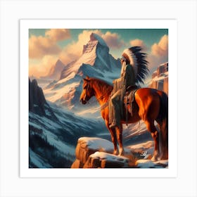 Native American Indian On Mountain 2 Copy Art Print