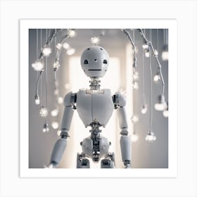 Porcelain And Hammered Matt Silver Android Marionette Showing Cracked Inner Working, Tiny White Flow Art Print