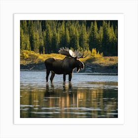 Moose In The Water 1 Art Print