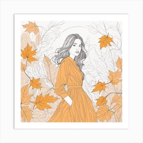 Autumn Girl With Leaves Art Print