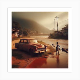 Boy And A Car Art Print