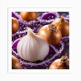 Garlic On Purple Background Stock Photo Art Print