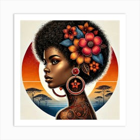 African Woman With Flowers Art Print