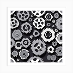 Gears On A Black Background 3 Art Print