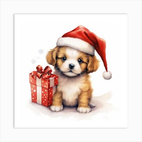 Puppy With Santa Hat 1 Art Print