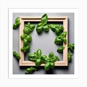 Green Basil Leaves In A Frame Art Print