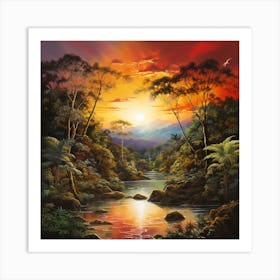 Sunset Deep In The Rainforest Art Print