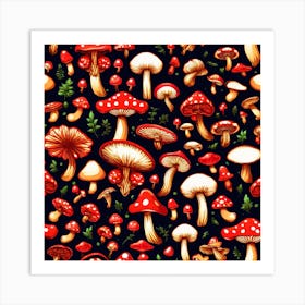 Seamless Pattern With Mushrooms 9 Art Print