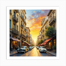 Sunset On A City Street Art Print