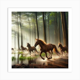 Horses In The Forest Art Print