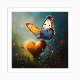 Butterfly Resting on Heart Flower 9 Art Print