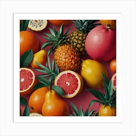 Exotic Fruits On Pink Background Art Print 3 Art Print