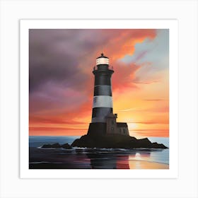 Lighthouse At Sunset Art Print