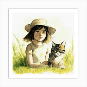 Little Girl With Cat 1 Art Print