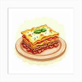 A Whimsical Watercolor Of A Savory And Flavorful Vegetable Lasagna With Layers Of Cheese And Meat Sauce Art Print