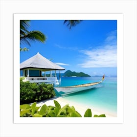 Tropical Beach With White Hut Art Print