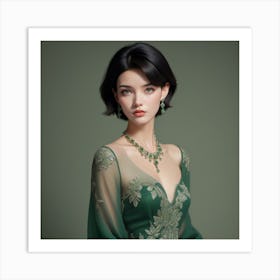 Asian Woman In Green Dress 1 Art Print